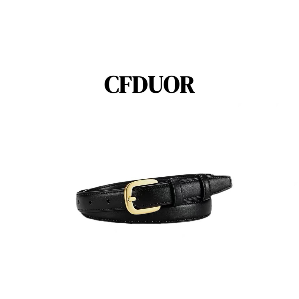 CFDUOR原创金色扣细窄款皮带简约百搭高级感配饰真皮腰带女款裤带