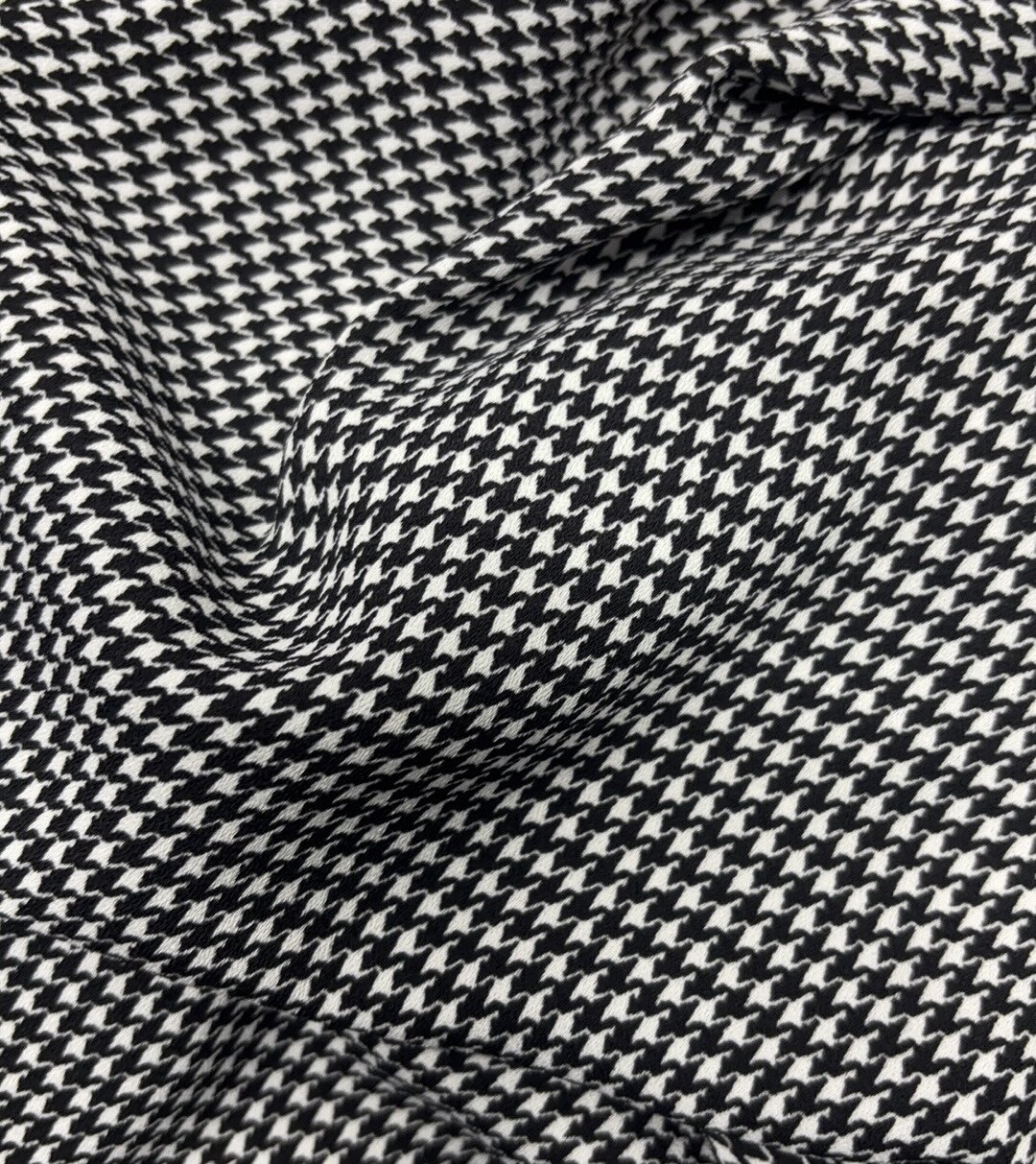 夏季新黑白色小千鸟格印花时装面料连衣裙半身裙套装服饰布料透气