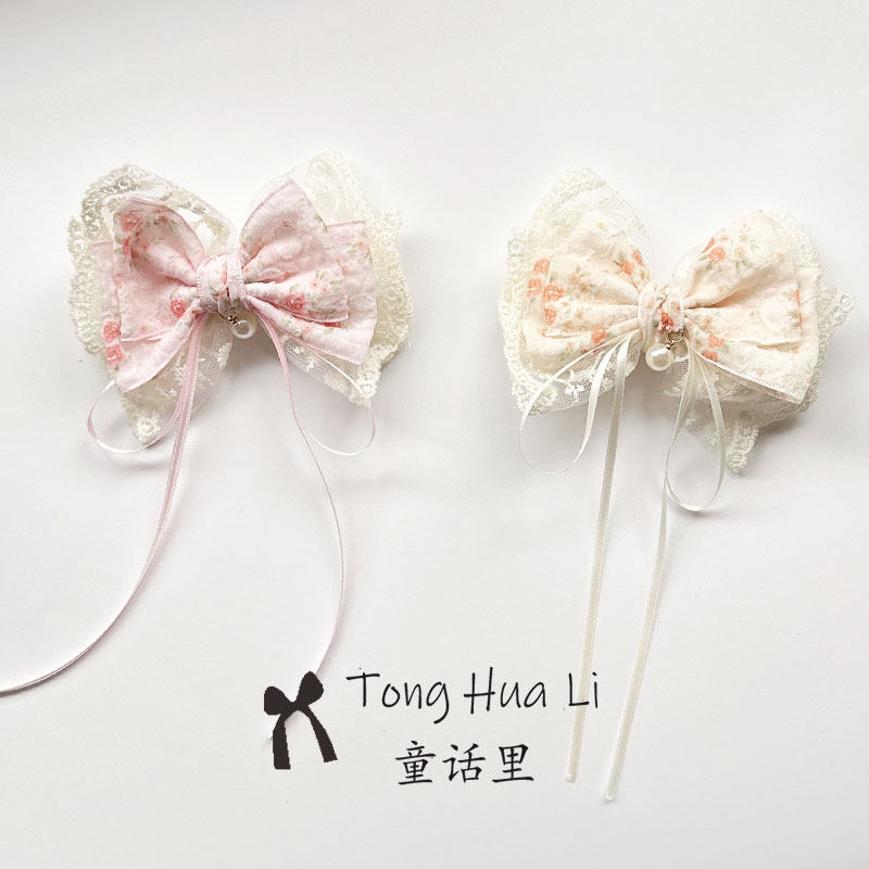 儿童新款网红碎花小清新蕾丝发夹女童甜美大蝴蝶结顶夹头饰发饰