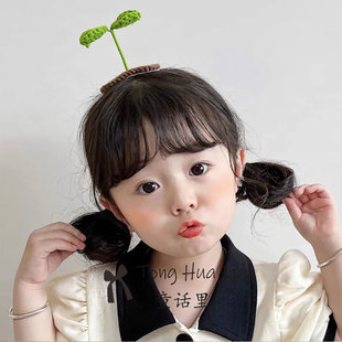 可爱小草发夹刘海碎发夹立体向日葵毛线手工编织成品BB夹发卡