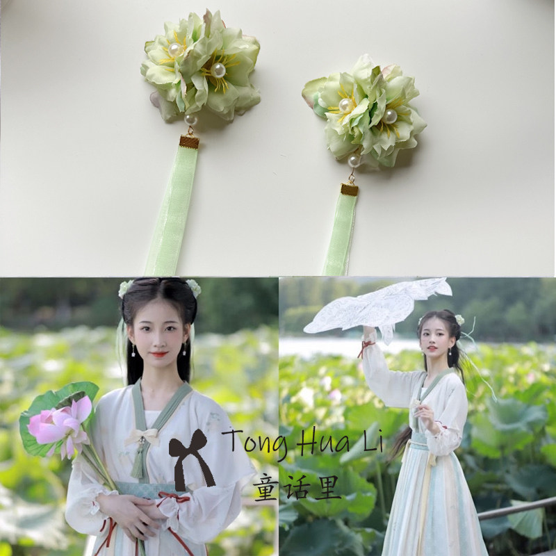 汉服头花发饰长飘带后压头花配饰图片