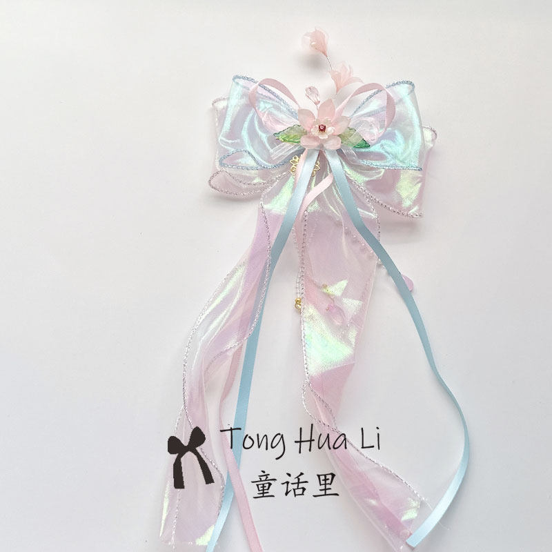 儿童汉服发饰中国风流苏女童发夹超仙步摇后压古风飘带花朵头饰图片