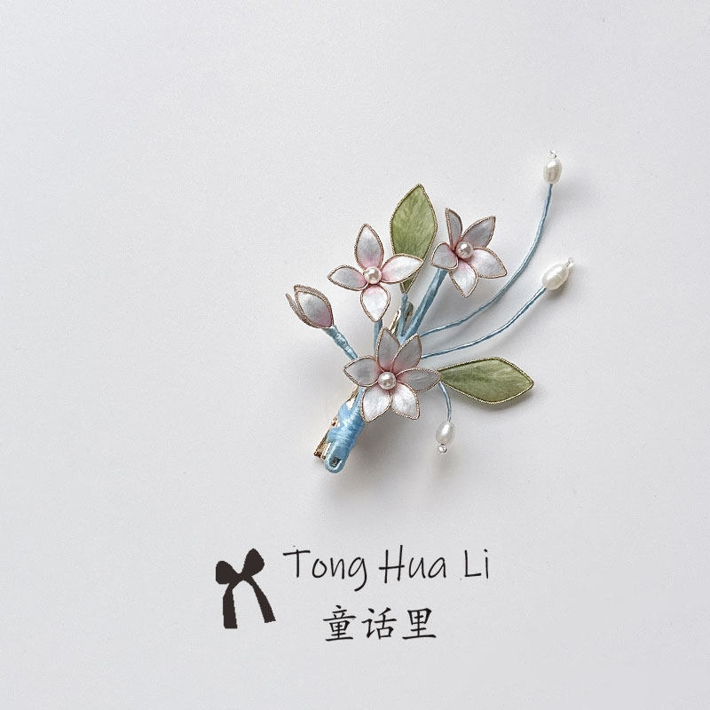 粉色花朵边夹侧边新中式国风发饰旗袍胸针掐丝茶服女士后脑勺发夹