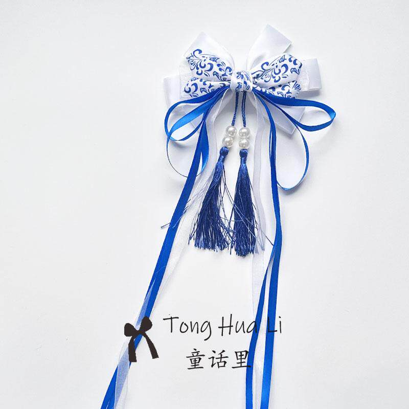汉服青花瓷发饰古装头花流苏