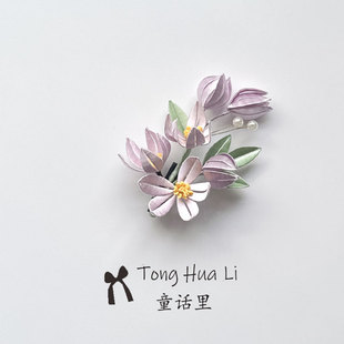 原创缠花成品花骨朵珍珠发夹日常发饰百搭发簪古风旗袍汉服配饰