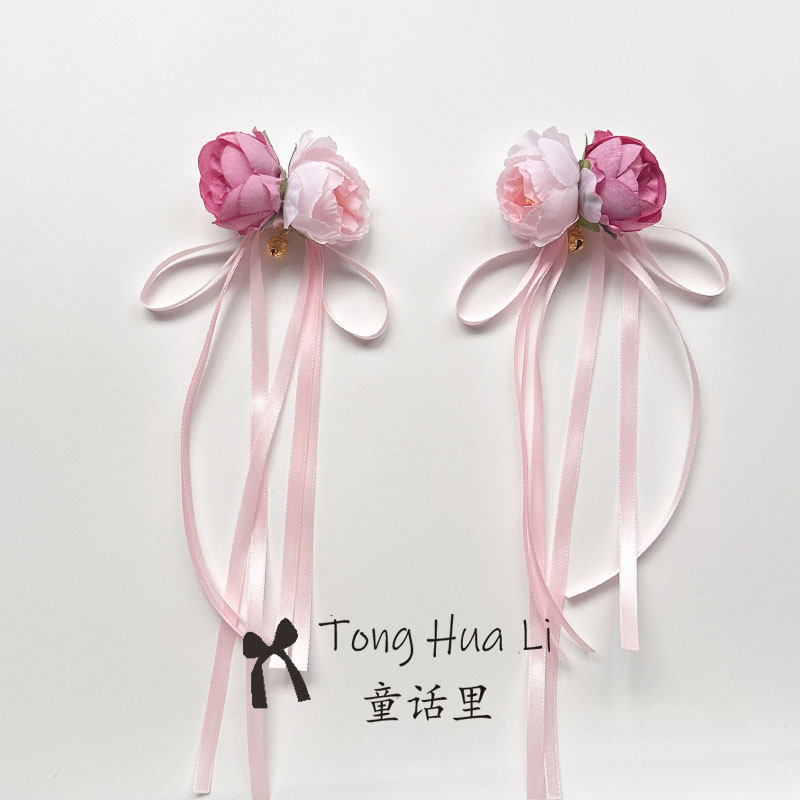 古装汉服饰品儿童发夹女花朵舞台演出仙气发饰丝带仙气飘带对夹