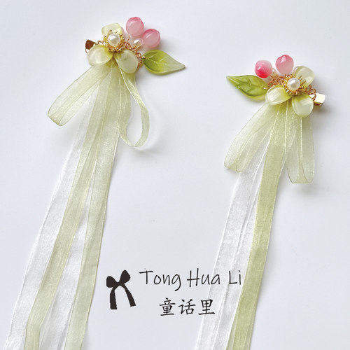 古风可爱儿童桃花流苏飘带对夹