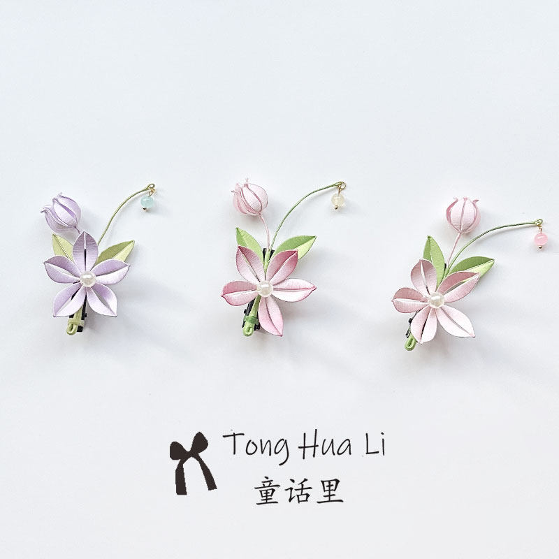 原创缠花多瓣桃花鸭嘴夹日常发饰百搭饰品古风汉服发夹边夹配饰图片