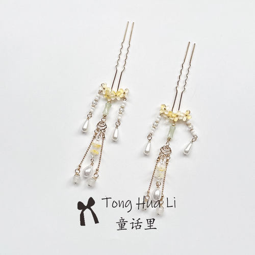 简约发簪古风桂花头饰发饰流苏汉服发钗明制汉服配饰女鬓帘步摇
