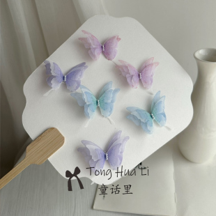 儿童汉服仙气原创四层凤尾蝶超仙汉服边夹发饰6.5cm蝴蝶古风头饰