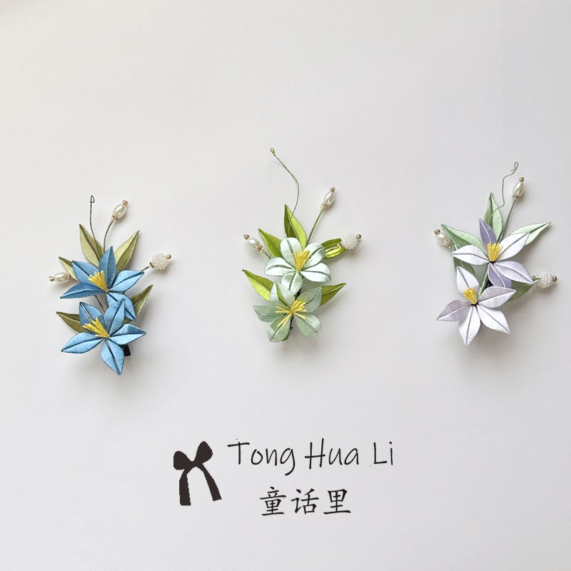 原创设计缠花哑光桃花小发夹日常发饰百搭古风汉服发簪配饰头饰图片