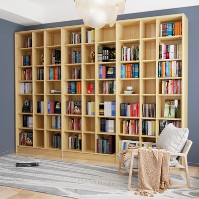 全屋定制书柜原木整墙书架收纳书房客厅实木红橡展示柜子组合书橱