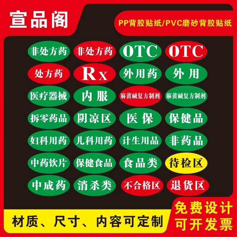 药店药房药品货架药品种类区分处方药非处方药OTCRX阴凉区医保药品等分区标签货品位置管理标识不干胶贴定制