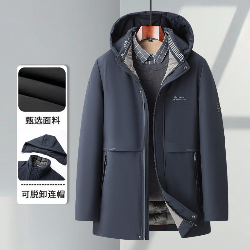 2025冬季中年男士羽绒棉服 中长款保暖加厚爸爸冬装休闲外套棉衣
