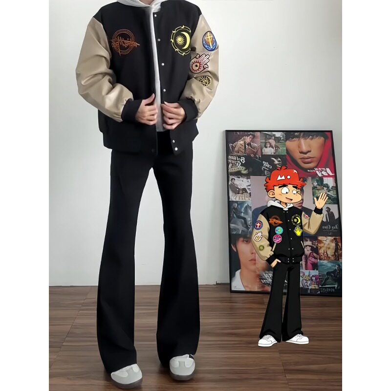 韩版微喇西裤修身直筒休闲长裤弯刀秋冬加绒加厚西装裤子男生款