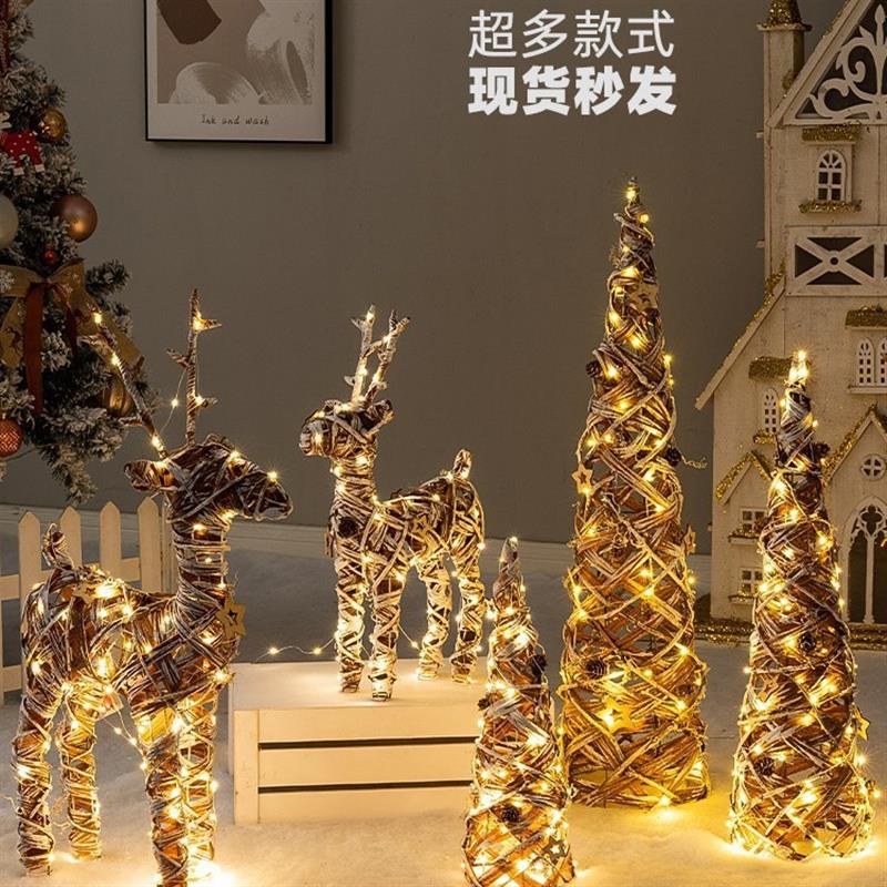 圣诞铁艺藤编鹿礼盒礼包装饰摆件铁艺麋鹿雪人场景鹿拉车装厂家