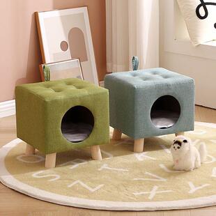 实木猫窝凳子四季通用猫屋夏天凉窝小幼猫半封闭式宠物床保暖厂家