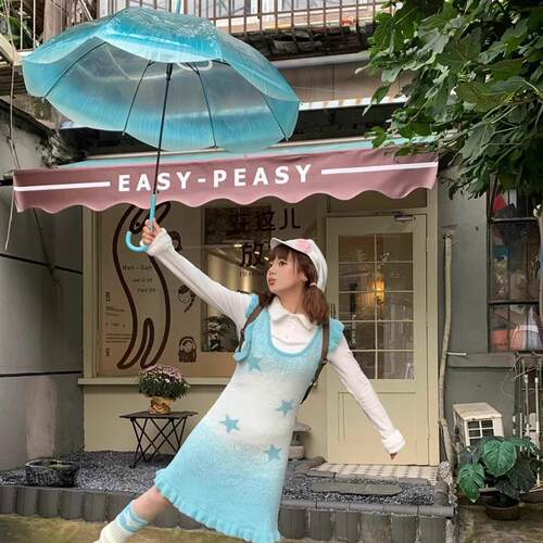 水母雨伞高颜值日系梦幻海月自动便携长直柄加厚抗风拍照道具厂家