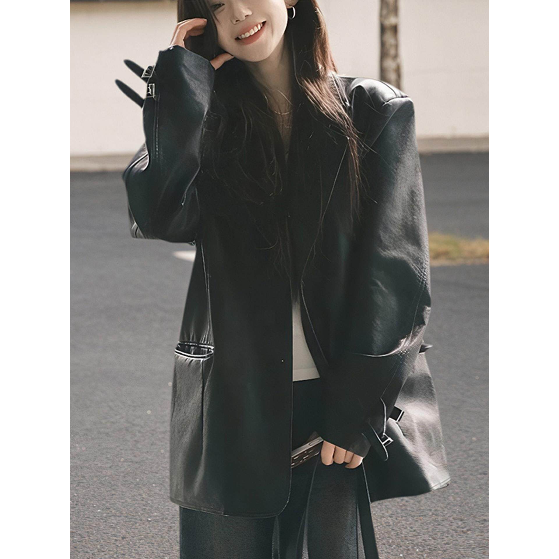 ROUMIKL黑色皮衣外套女2025秋新款高级感短款夹克今年流行小个子