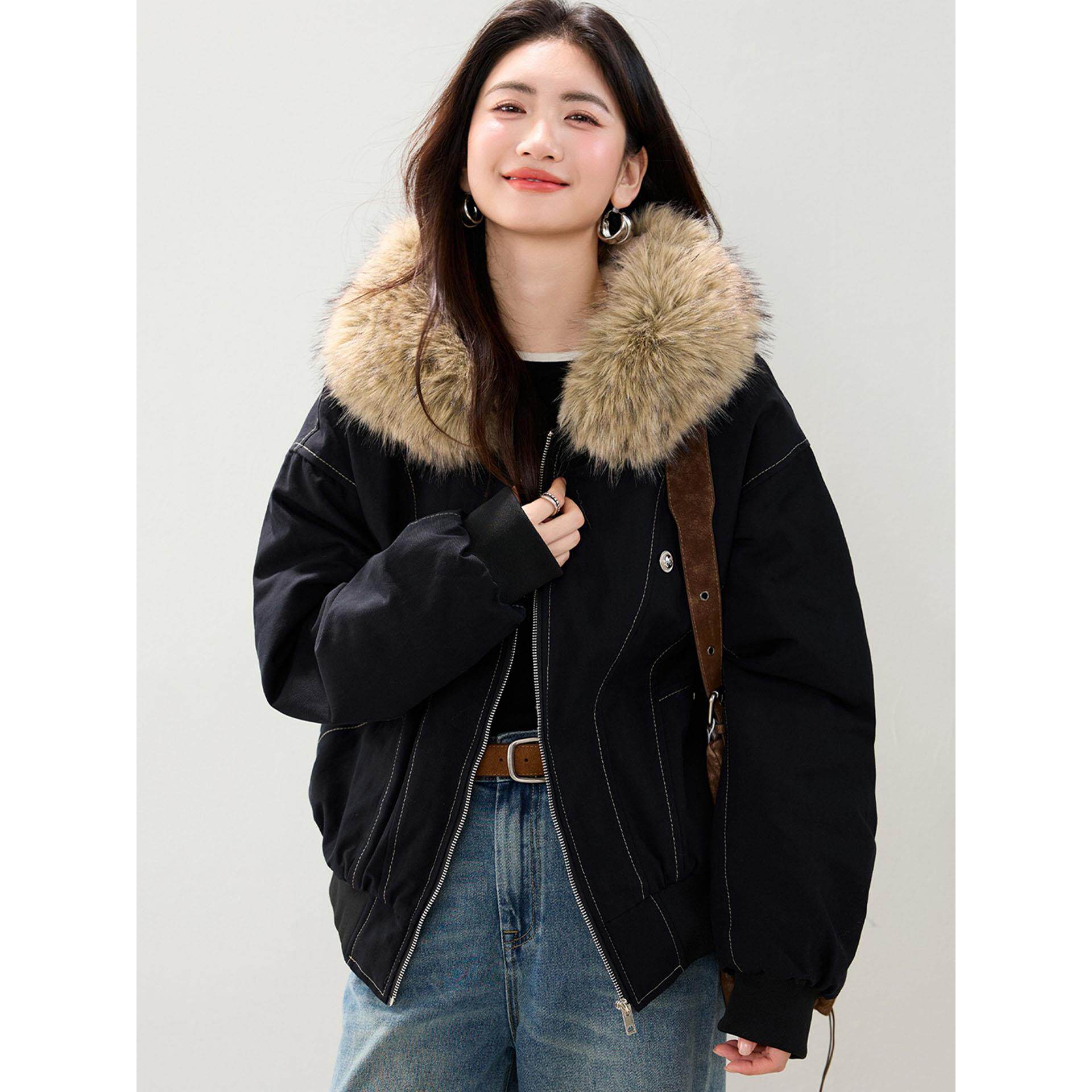 ROUMIKL美式覆古派克服女冬季2025新款秋冬加绒保暖加厚显瘦工装