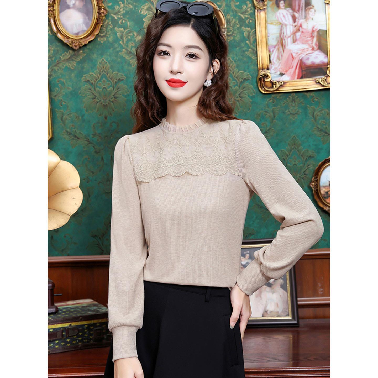 ROUMIKL法式加绒蕾丝打底衫女秋冬2025新款保暖内搭上衣气质减龄