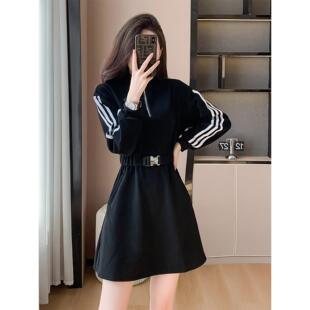 ROUMIKL高级感长袖显瘦卫衣裙连衣裙女秋冬2025新款a字裙小个子收