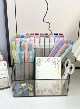 新款高透加厚材质桌面笔筒亚克力分格文具整理盒多种类物品置物架