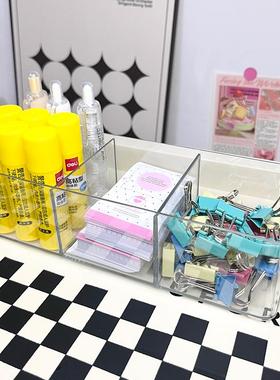 透明收纳盒学生文具收纳盒办公用品杂物桌面收纳多功能抽屉分隔盒