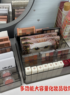 眼影盘收纳盒桌面化妆品口红粉饼腮红透明分格整理盒梳妆台置物架