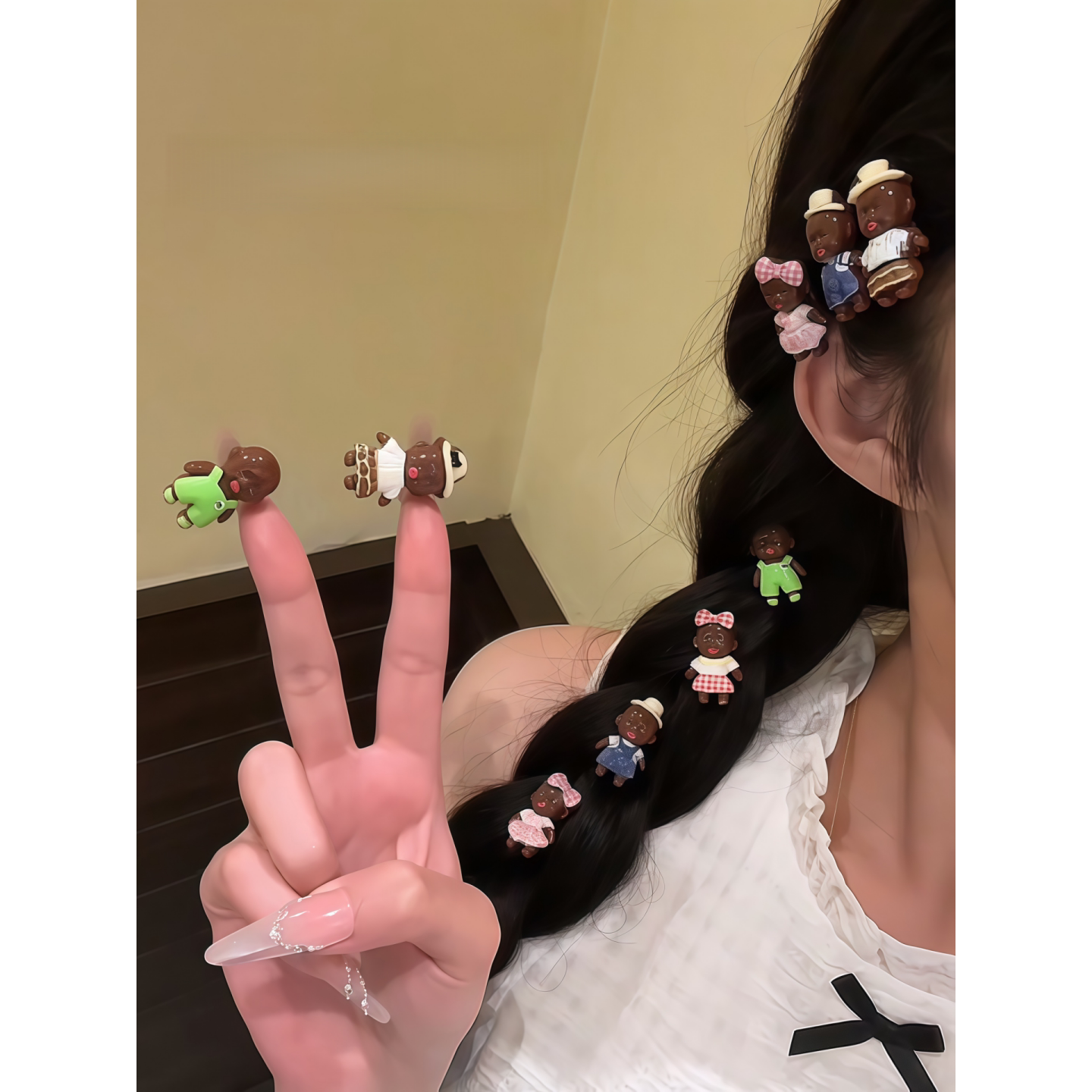 小花裙子娜塔莎黑人宝宝搞怪个性鸭嘴小众迷你刘海侧边可爱头饰