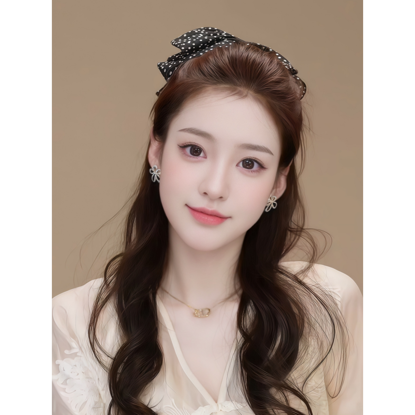 马尾假发抓夹女仿真发气质慵懒波点蝴蝶结卷发低扎蓬松假发辫马尾