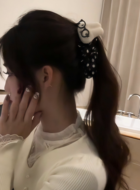 2025黑色系米菲兔格纹蝴蝶结日韩新款高马尾减龄香蕉夹女发夹头饰
