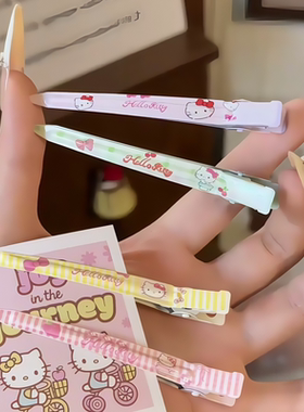 夏日推荐多巴胺色系一字夹可爱合金kt猫发夹甜美卡通刘海侧边夹