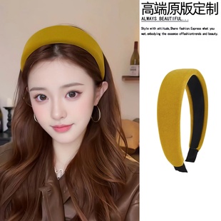 黄色丝绒加厚宽边发箍女秋冬高颅顶显脸小压发头箍气质百搭发饰女
