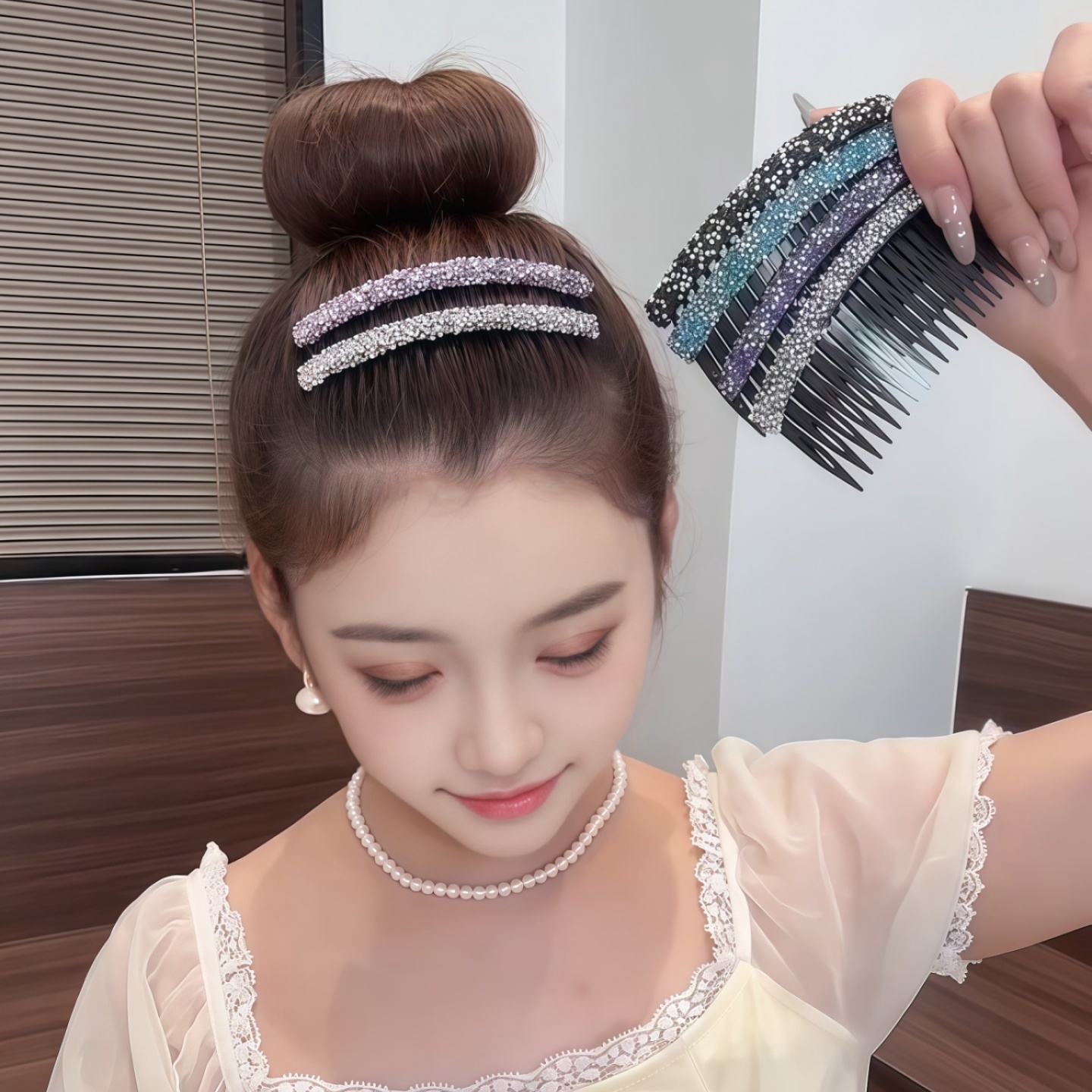发夹女碎发整理神器夏季后脑勺珍珠发梳插梳刘海夹高级感发卡头饰