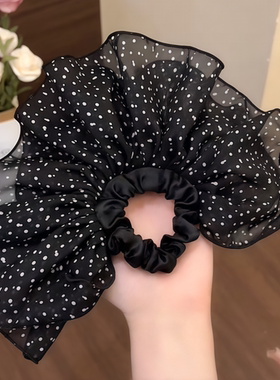 黑色荷叶边波点大肠发圈女头花2025新款皮筋丸子头头绳低马尾头饰