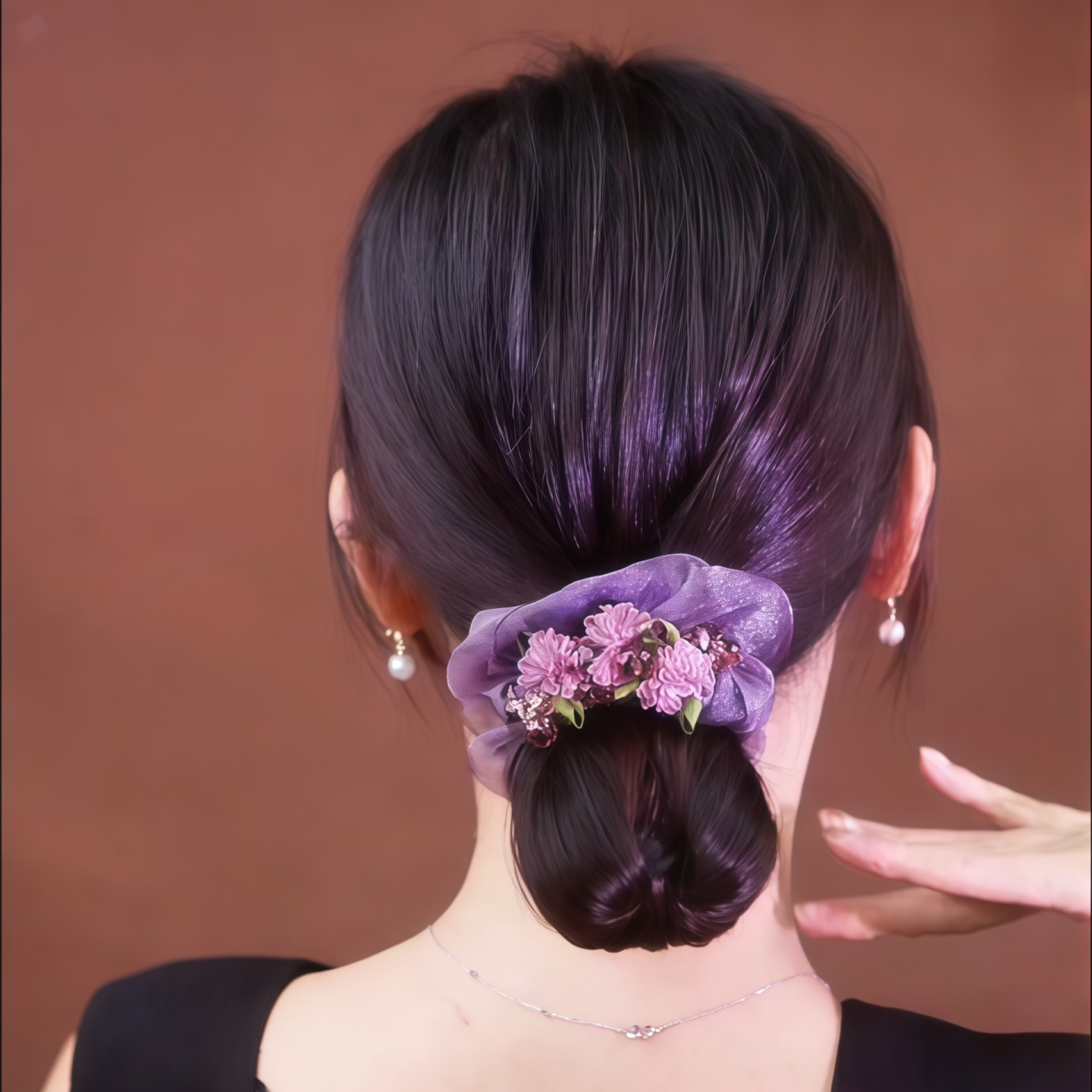 簪花水钻水晶大肠发圈女皮套头绳