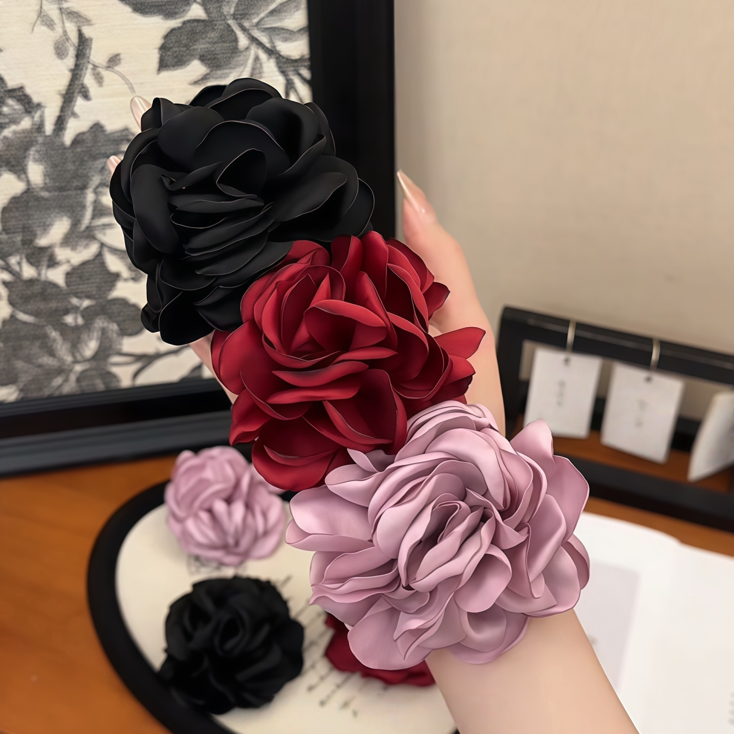 玫瑰花发圈高马尾发绳头绳发饰