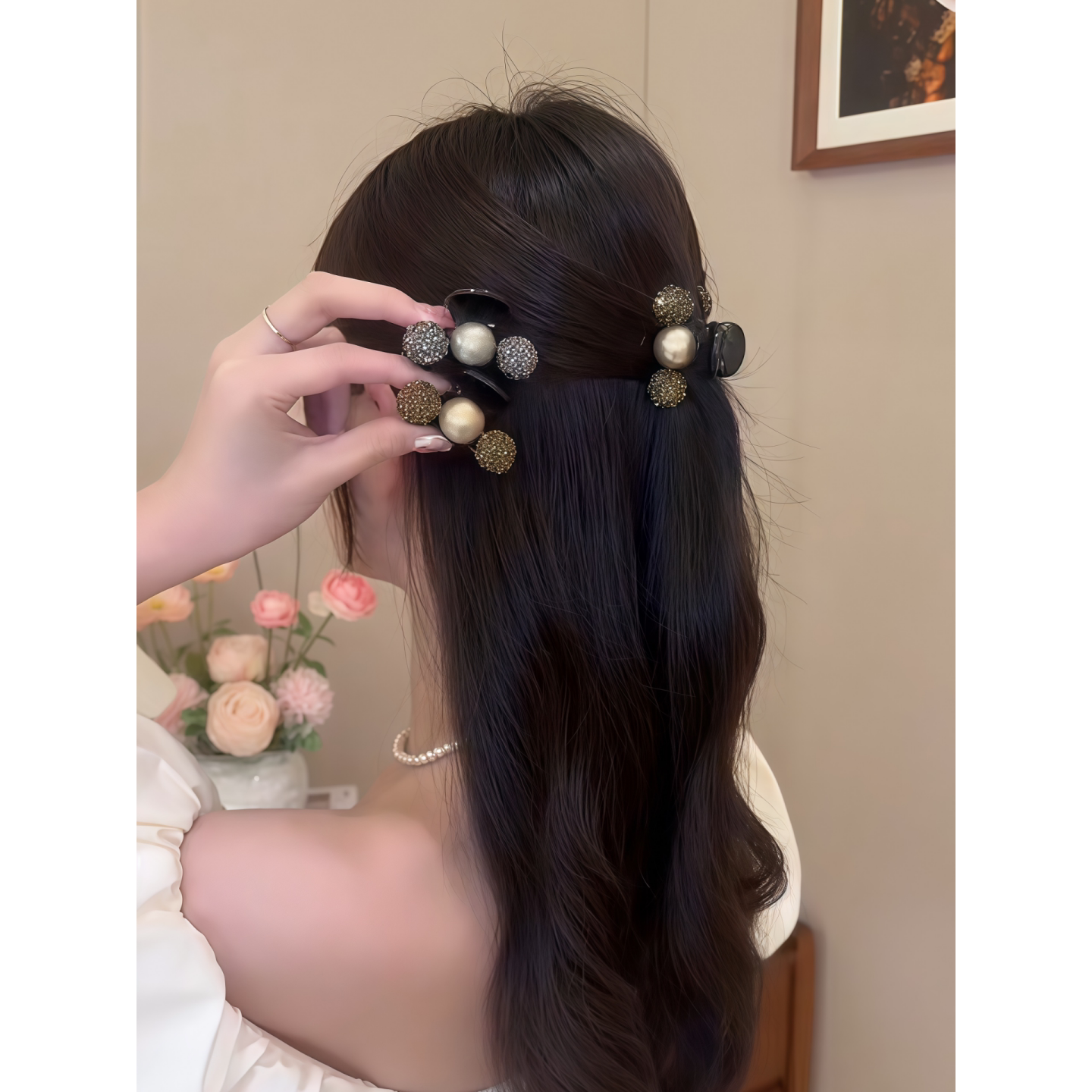 珍珠款半扎发发夹女后脑勺抓夹