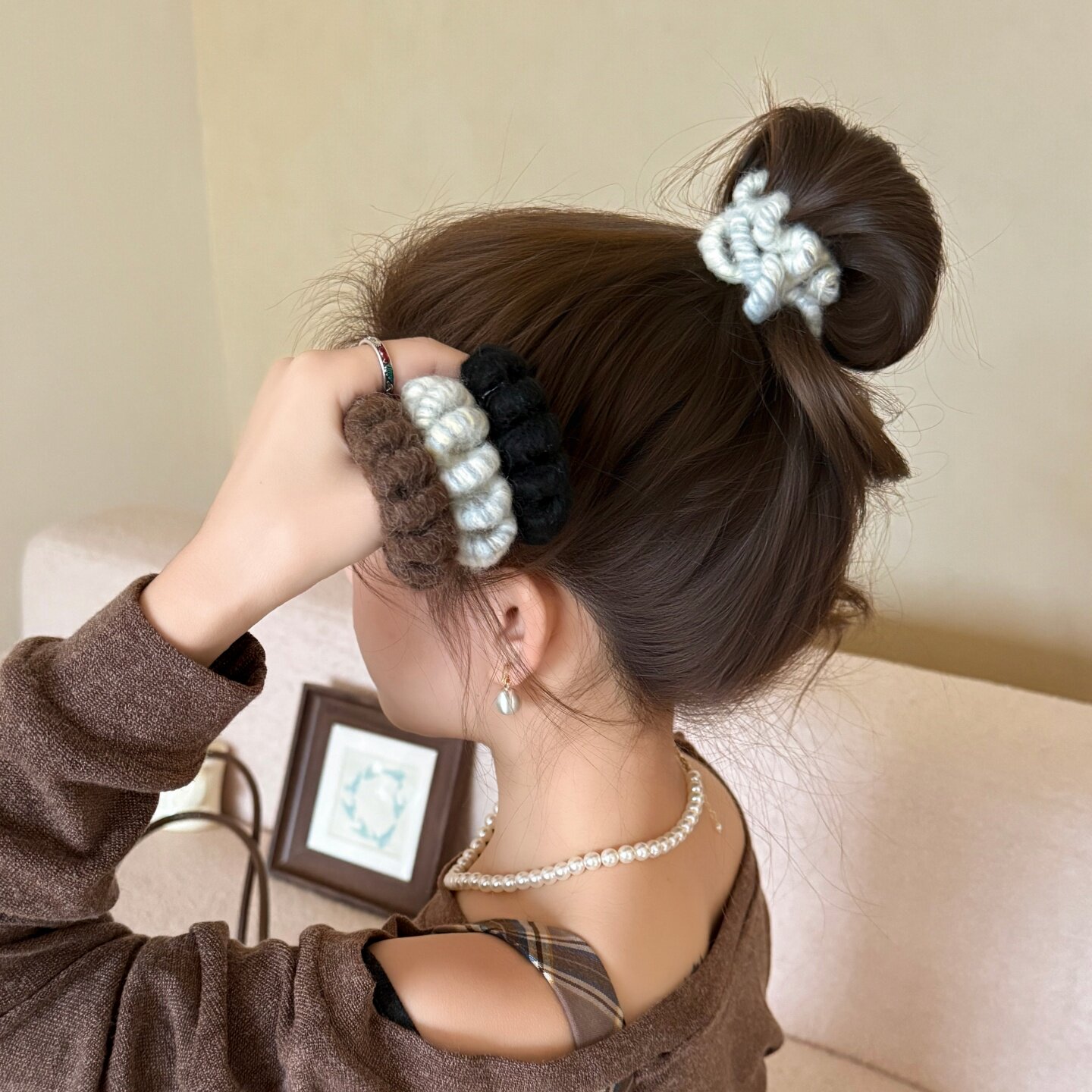 毛线电话线发圈女秋冬丸子头发绳头绳高弹力加粗扎马尾皮筋发饰