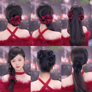 新年红色花朵抓夹女2026新款小号盘发鲨鱼夹刘海夹低扎马尾夹头饰