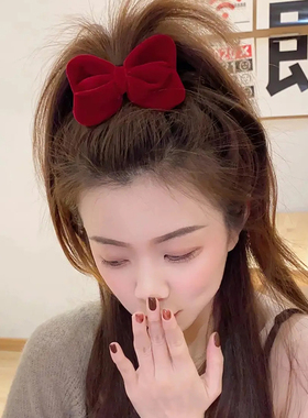 韩国丝绒黑色蝴蝶结发夹女头饰高级感鸭嘴夹边夹头顶夹子发卡