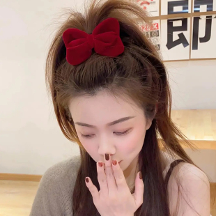 韩国丝绒黑色蝴蝶结发夹女头饰高级感鸭嘴夹边夹头顶夹子发卡