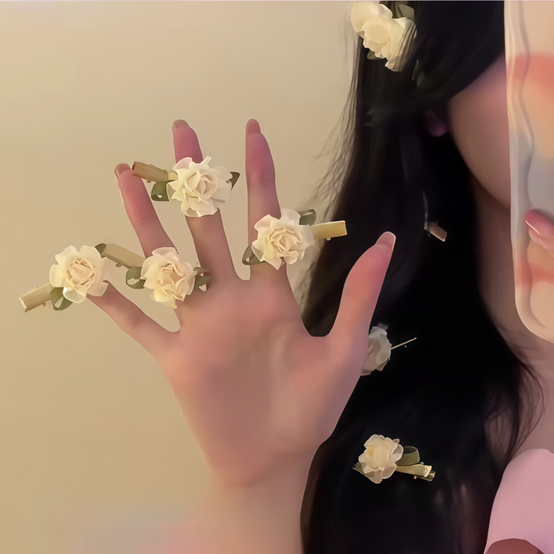 甜美奶白超仙茉莉花发夹女森系鸭夹气质优雅少女夹子碎发刘海发饰