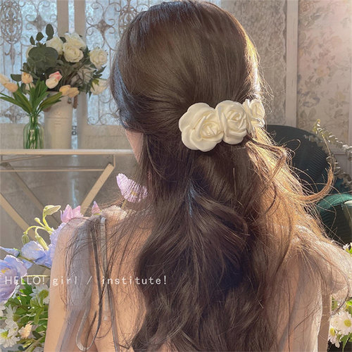 温柔山茶花发夹女森系仙美后脑勺发饰高级感半扎发弹簧夹发卡头饰