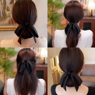黑色缎面蝴蝶结发夹女夹子头饰