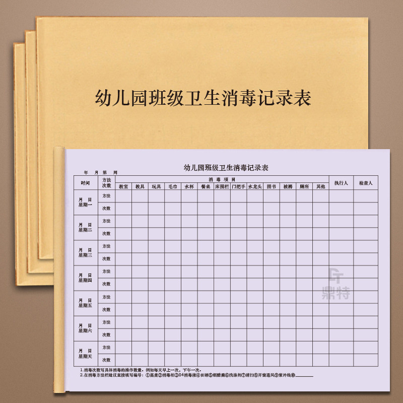 幼儿园班级卫生消毒记录表学校桌椅板凳办公用品教室通风空气地面学习