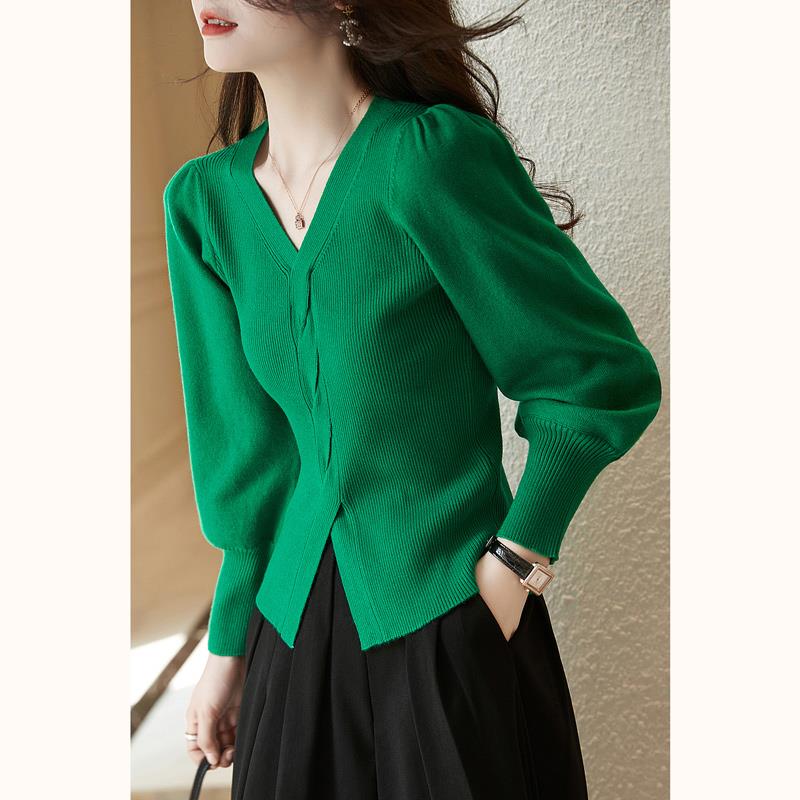 JOYIASS专柜商场品牌服饰余单女装修身V领针织衫短上衣