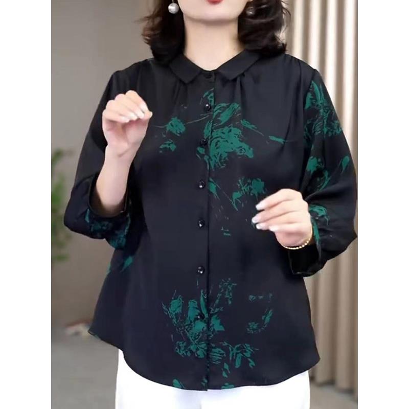 JOYIASS阔太太休闲百搭小衫女秋季长袖上衣胖妈妈装减龄时尚衬衣