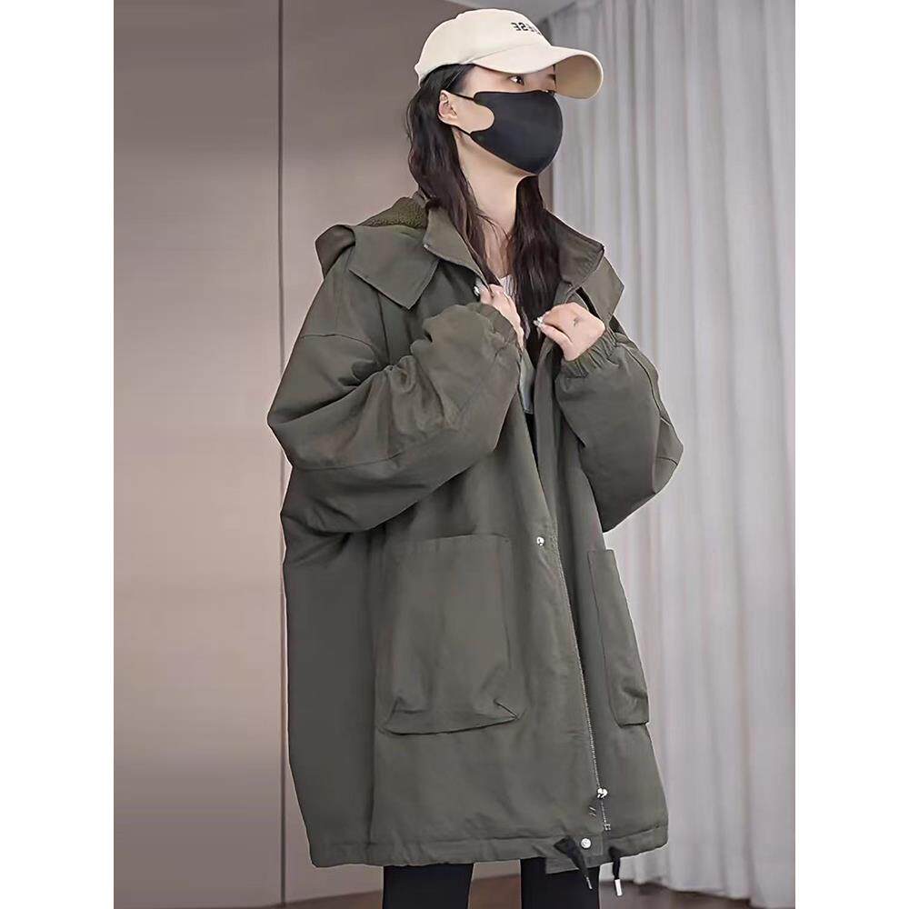 JOYIASS休闲百搭洗水工装糕糕毛外套女冬季厚实保暖加绒加厚风衣